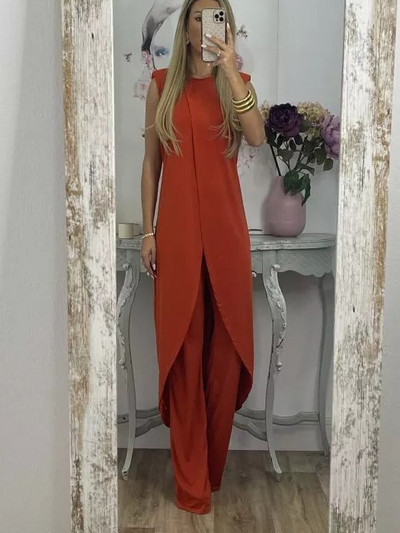 2023. Jesenska moda, nove ležerne široke hlače bez rukava s okruglim izrezom za 2023. Ženski dvodijelni komplet Elegantnog temperamentnog dugačkog gornjeg kompleta