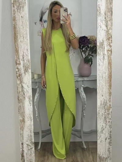 2023. Jesenska moda, nove ležerne široke hlače bez rukava s okruglim izrezom za 2023. Ženski dvodijelni komplet Elegantnog temperamentnog dugačkog gornjeg kompleta