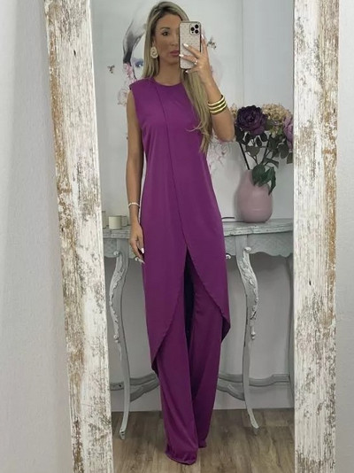 2023. Jesenska moda, nove ležerne široke hlače bez rukava s okruglim izrezom za 2023. Ženski dvodijelni komplet Elegantnog temperamentnog dugačkog gornjeg kompleta