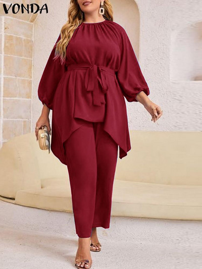 Dámske nohavice VONDA, veľkosť 5XL, letné, asymetrické, s opaskom, dlhé, s elastickým pásom, ležérne, jednofarebné, voľné, elegantné, 2 ks