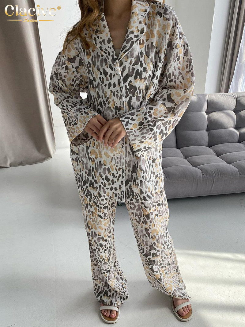 Clacive Ležerni široki kompleti od 2 komada Ženska odjeća Elegantna majica dugih rukava na vezanje s visokim strukom Komplet širokih hlača Domaća odjeća