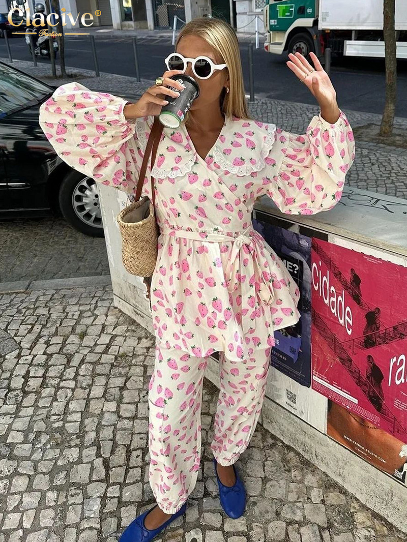 Clacive vabaaja pükste komplektid naistele, 2-osaline elegantne pitsiline ja pitsiline pikkade varrukatega topp kõrge vöökohaga pükste komplektiga