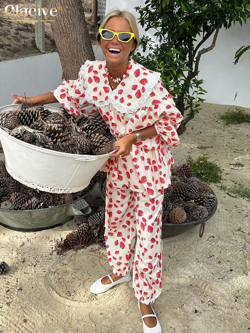 Clacive vabaaja pükste komplektid naistele, 2-osaline elegantne pitsiline ja pitsiline pikkade varrukatega topp kõrge vöökohaga pükste komplektiga