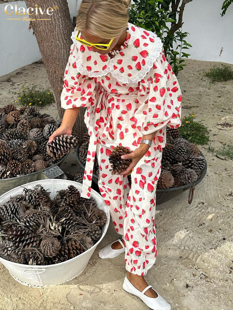 Clacive vabaaja pükste komplektid naistele, 2-osaline elegantne pitsiline ja pitsiline pikkade varrukatega topp kõrge vöökohaga pükste komplektiga