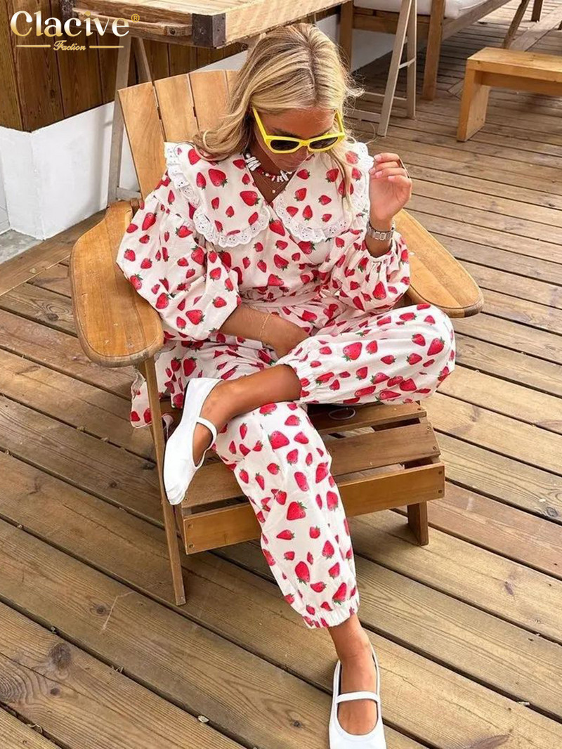 Clacive vabaaja pükste komplektid naistele, 2-osaline elegantne pitsiline ja pitsiline pikkade varrukatega topp kõrge vöökohaga pükste komplektiga