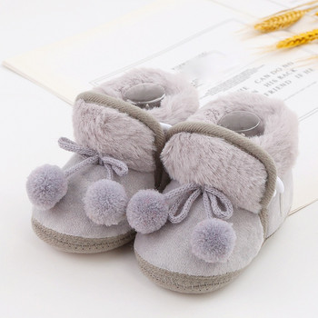 Зимни бебешки ботуши Топли за новородено Първи проходилки за момичета Момчета Сладки обувки Меко дъно Топка с косми Детски ботуши за сняг 0-18 месеца