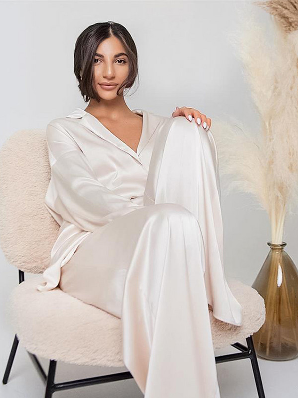 Blazer elegante din satin cu mâneci lungi costume femei guler răsturnat cu curea Seturi 2 piese 2022 toamna dame ținute pantaloni cu talie înaltă