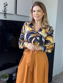 Šikk trükitud kaheosalised komplektid naistele Moodne pikkade varrukatega särk kõrge vöökohaga laia säärega pükskostüüm 2023. aasta kontorinaiste pitsilised rõivad