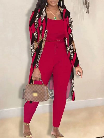 Elegantne naiste jope 3-osaline komplekt, mis sobib talvel uue moeprintiga pikkade varrukatega mantel, püksid, pluusid, naiste riided