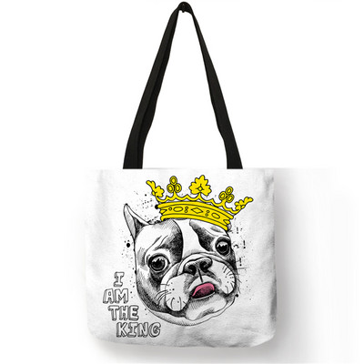 Kreativna velika torba s printom buldog terijera Ženske ručne torbe Torbe od ekološkog platna s prilagođenim printom Putne školske torbe