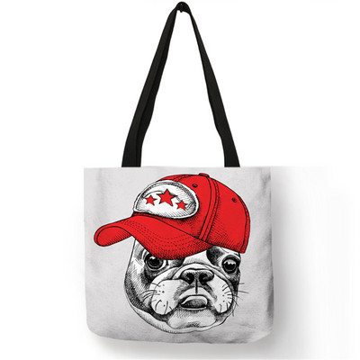 Kreativna velika torba s printom buldog terijera Ženske ručne torbe Torbe od ekološkog platna s prilagođenim printom Putne školske torbe