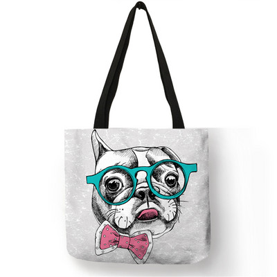 Kreativna velika torba s printom buldog terijera Ženske ručne torbe Torbe od ekološkog platna s prilagođenim printom Putne školske torbe