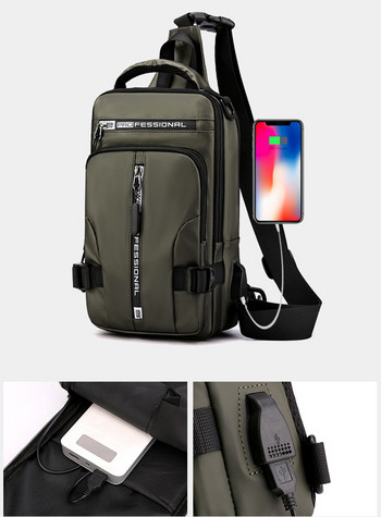 Мъжка найлонова раница Чанта през рамо с USB порт за зареждане Пътна мъжка раница Дневна раница Messenger Чанти за ракла Нова