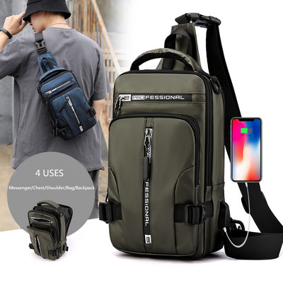 Мъжка найлонова раница Чанта през рамо с USB порт за зареждане Пътна мъжка раница Дневна раница Messenger Чанти за ракла Нова