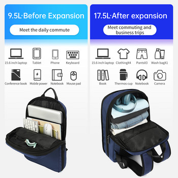 Επεκτάσιμη ανδρική τσάντα πλάτης με εγγύηση εφόρου ζωής 15,6 ιντσών Τσάντα πλάτης Laptop College Λεπτή τσάντα ταξιδιού Ανδρική ελαφριά σχολική τσάντα