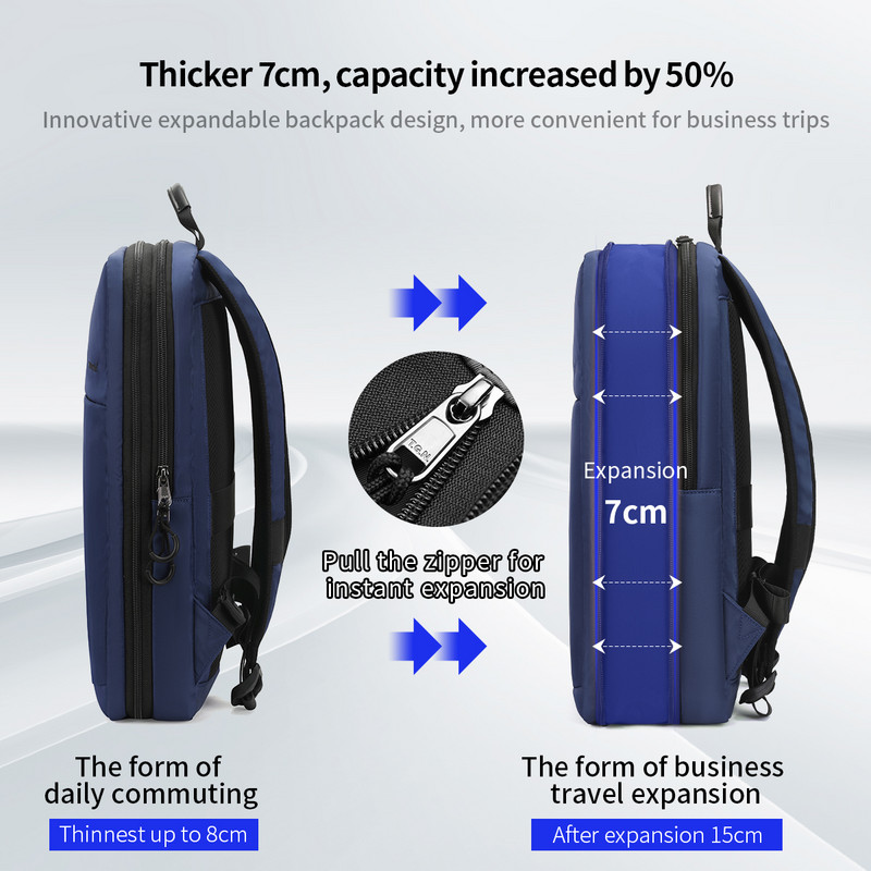 Doživotno jamstvo Proširivi ruksak za muškarce, 15,6 inčni ruksak za prijenosno računalo, torba za fakultet, tanka putna torba, muška lagana školska torba