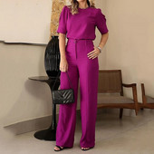 BEACHBELE Femei Seturi Două Piese Elegante Decolteu O Maneca Scurta Pantaloni Lungi Seturi Solid Mov Birou Tinute Doamne Cu Buzunar