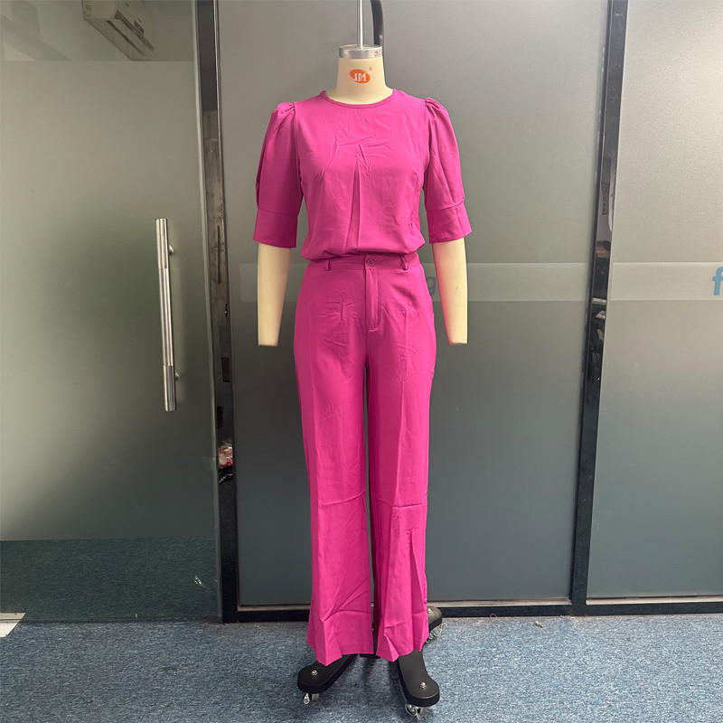 BEACHBELE Femei Seturi Două Piese Elegante Decolteu O Maneca Scurta Pantaloni Lungi Seturi Solid Mov Birou Tinute Doamne Cu Buzunar