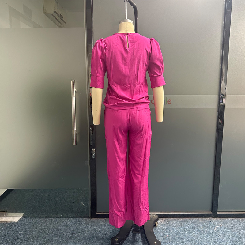 BEACHBELE Femei Seturi Două Piese Elegante Decolteu O Maneca Scurta Pantaloni Lungi Seturi Solid Mov Birou Tinute Doamne Cu Buzunar