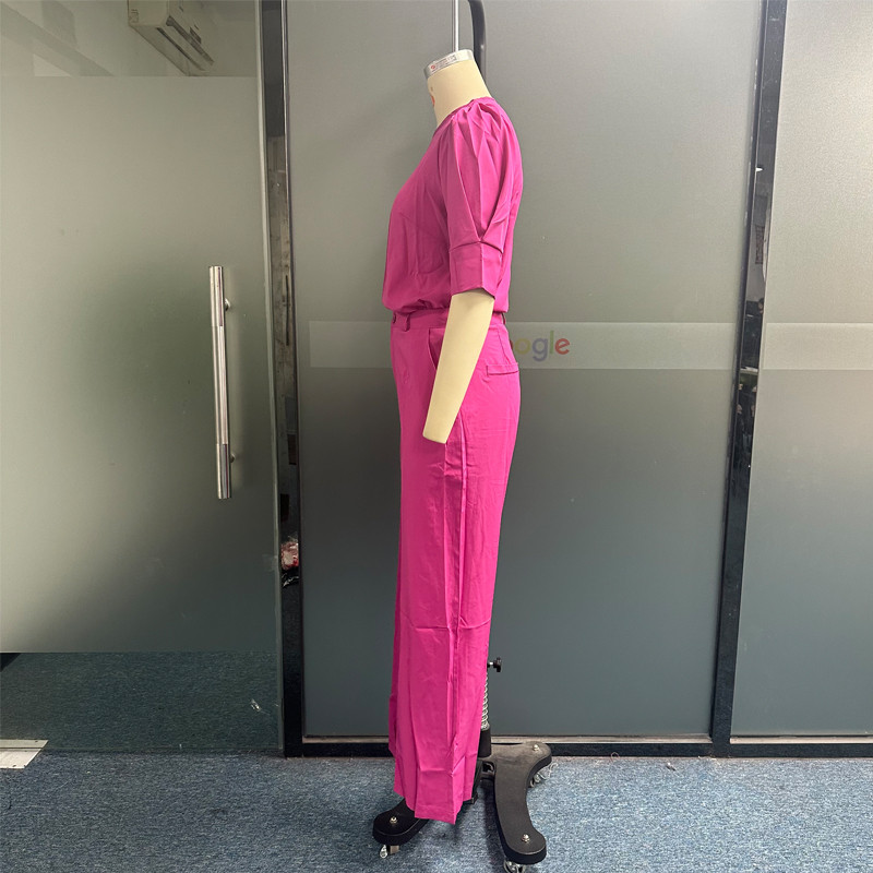 BEACHBELE Femei Seturi Două Piese Elegante Decolteu O Maneca Scurta Pantaloni Lungi Seturi Solid Mov Birou Tinute Doamne Cu Buzunar