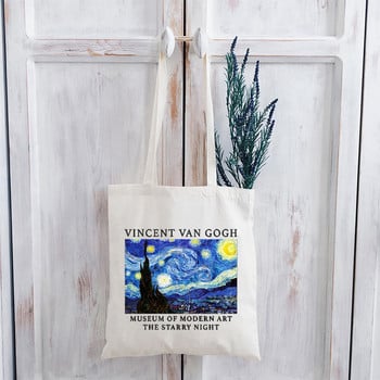 Пазарска чанта Van Gogh Girls Harajuku Tote Bag Дамска чанта за през рамо Ulzzang Забавна голяма чанта Tote Студентска платнена чанта Graphic