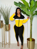 LW Ženska jesensko-zimska dvodijelna elastična trenirka s ovratnikom s kapuljačom i dugim rukavima na pruge u šarenom stilu, dvodijelni komplet hlača