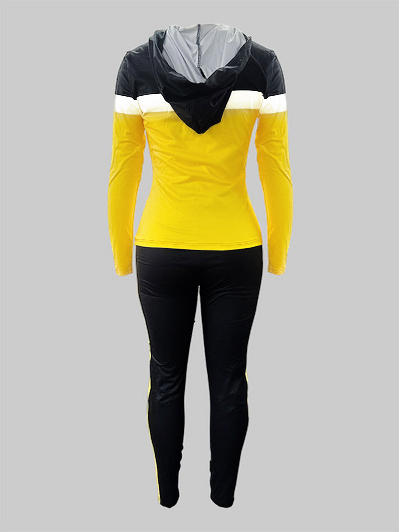 LW Ženska jesensko-zimska dvodijelna elastična trenirka s ovratnikom s kapuljačom i dugim rukavima na pruge u šarenom stilu, dvodijelni komplet hlača