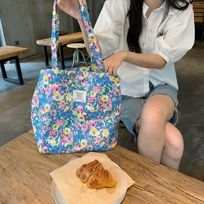 Torbe za žene Nova platnena torba na rame s cvjetnim motivima 2023. Torba za kupnju velikog kapaciteta s printom Ženska modna ležerna otvorena ručna torba