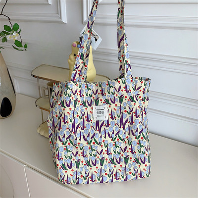 Torbe za žene Nova platnena torba na rame s cvjetnim motivima 2023. Torba za kupnju velikog kapaciteta s printom Ženska modna ležerna otvorena ručna torba