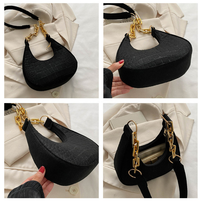 Trend korejske torbe od filca za 2023. Ženska torba ispod pazuha s kamenim uzorkom Jednobojna torba s lancem preko ramena Ležerna torba