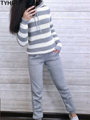 TYHRU Γυναικείες πλεκτές αθλητικές φόρμες που ταιριάζουν με κουκούλα πουλόβερ + παντελόνι δύο τεμαχίων