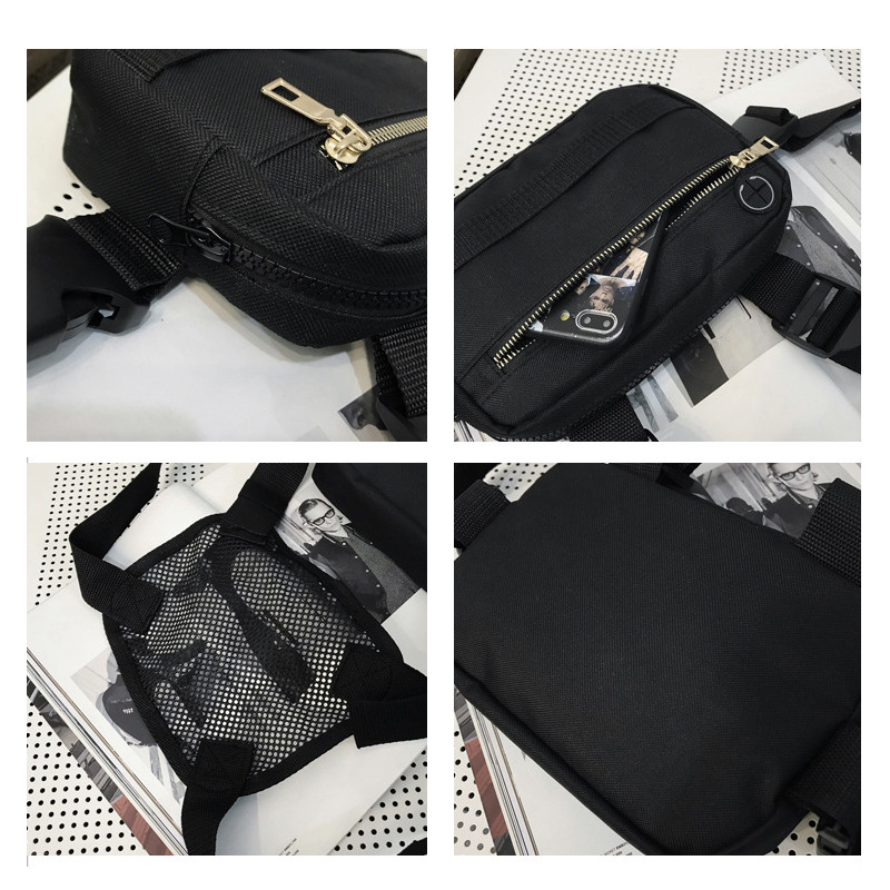 Állítható Oxford taktikai mellkasi szerelék Hip Hop Streetwear derékcsomagok Fekete férfi mellkastáska Funkcionális válltáska Kanye West G108