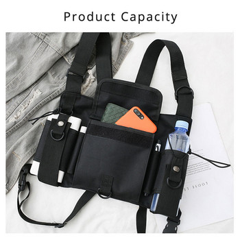 Λειτουργική τακτική τσάντα στήθους για άνδρες Fashion Bullet Hip hop γιλέκο Streetwear Τσάντα μέσης Unisex Μαύρη τσάντα στήθους