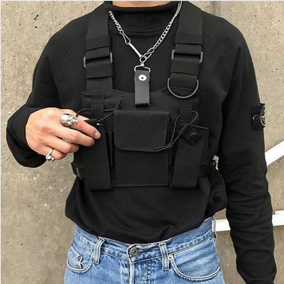 Функционална тактическа чанта за гърди за мъже Модна хип-хоп жилетка Bullet Streetwear Чанта за кръста Унисекс черна чанта за гърди