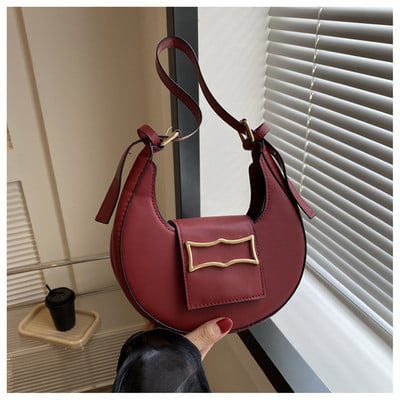 Trendová módna kabelka cez rameno, dámska taška pod pazuchu, retro polmesiac, jednofarebná PU kožená vodotesná mini taška na mobilný telefón