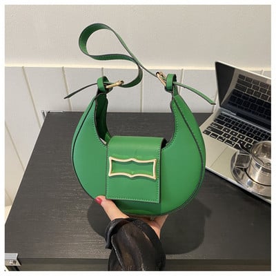 Trendová módna kabelka cez rameno, dámska taška pod pazuchu, retro polmesiac, jednofarebná PU kožená vodotesná mini taška na mobilný telefón