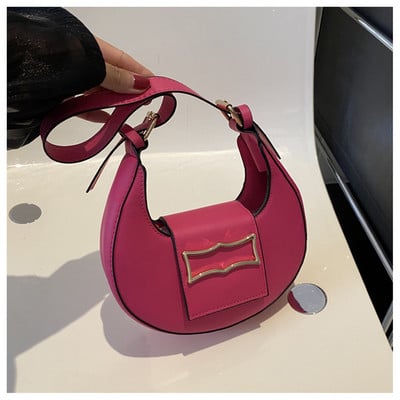 Trendová módna kabelka cez rameno, dámska taška pod pazuchu, retro polmesiac, jednofarebná PU kožená vodotesná mini taška na mobilný telefón