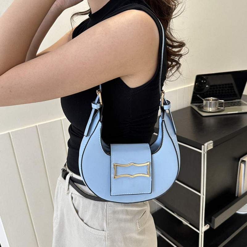Trendová módna kabelka cez rameno, dámska taška pod pazuchu, retro polmesiac, jednofarebná PU kožená vodotesná mini taška na mobilný telefón