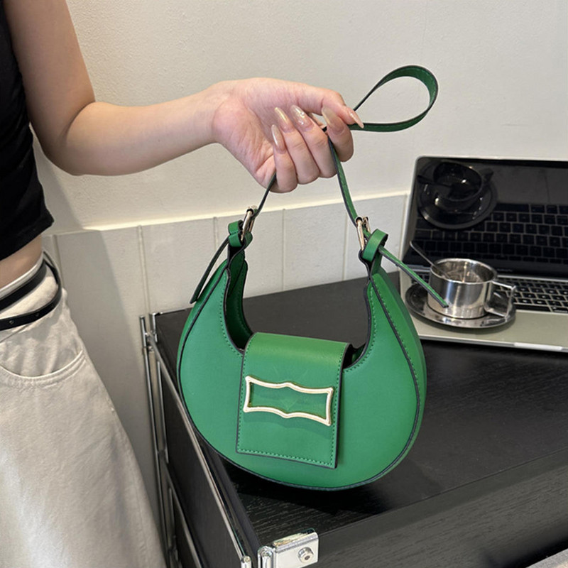 Trendová módna kabelka cez rameno, dámska taška pod pazuchu, retro polmesiac, jednofarebná PU kožená vodotesná mini taška na mobilný telefón