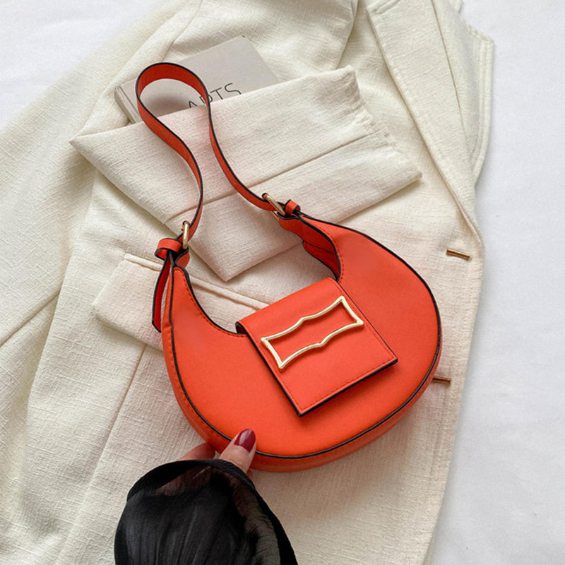 Trendová módna kabelka cez rameno, dámska taška pod pazuchu, retro polmesiac, jednofarebná PU kožená vodotesná mini taška na mobilný telefón