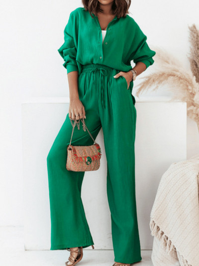 Komplet novih proizvoda, ljetna moda 2023. Labava jednobojna majica dugih rukava, ležerna dvodijelna modna sportska gaća na vezanje