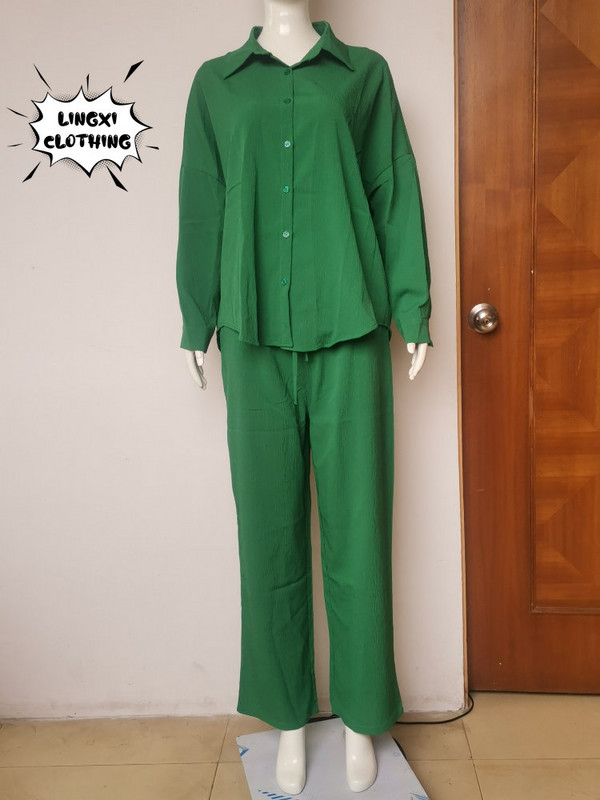 Komplet novih proizvoda, ljetna moda 2023. Labava jednobojna majica dugih rukava, ležerna dvodijelna modna sportska gaća na vezanje