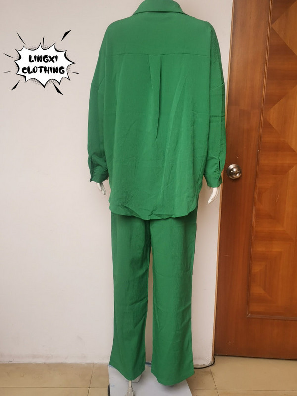 Komplet novih proizvoda, ljetna moda 2023. Labava jednobojna majica dugih rukava, ležerna dvodijelna modna sportska gaća na vezanje