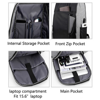Πολυλειτουργικά ανδρικά σακίδια πλάτης Αδιάβροχη τσάντα για άντρες Σακίδιο πλάτης για σχολικό βιβλίο Τσάντα USB Port Back για άνδρες Μαύρο σακίδιο πλάτης