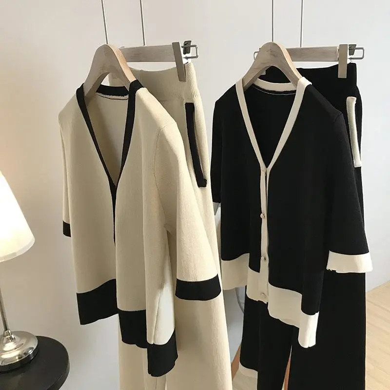 Dámska tenká súprava Plus Size 5xl, pletený oblek, kardigan s výstrihom do V a polovičným rukávom + nohavice s vysokým pásom a širokými nohavicami