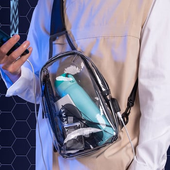 Ανδρική τσάντα στήθους PVC Clear Θύρα φόρτισης USB Διαφανές πακέτο Fanny ανδρικό πακέτο μέσης τσάντα μόδας ανδρική τσάντα ζώνης