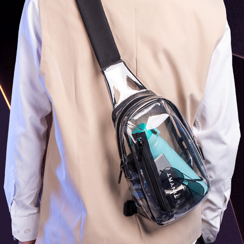 PVC prozirna muška torba za prsa USB priključak za punjenje Prozirna torbica Muška ležerna torba oko struka Torba Modna muška torba za pojas torbica