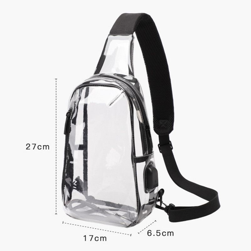 PVC prozirna muška torba za prsa USB priključak za punjenje Prozirna torbica Muška ležerna torba oko struka Torba Modna muška torba za pojas torbica