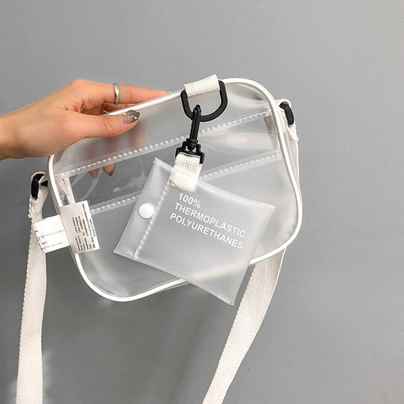Ležérne PVC priehľadné číre dámske crossbody kabelky, taška cez rameno, želé kabelka, malá taška na telefón s držiakom na karty, široké popruhy, chlopňa