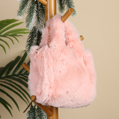 Geantă de umăr de pluș pentru doamnă, de culoare solidă, toamnă iarnă, geantă pufoasă, moale, caldă, la modă, portabilă, simplă, ocazională, pentru vacanța de weekend